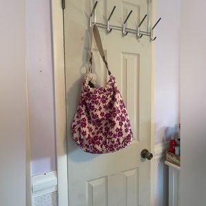 American Eagle Cream and Floral Fuschia Tote Bag